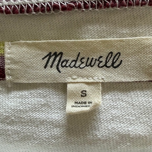 Madewell Womens Striped Long Sleeve Cotton T-Shirt White Burgundy Green S - Picture 4 of 8